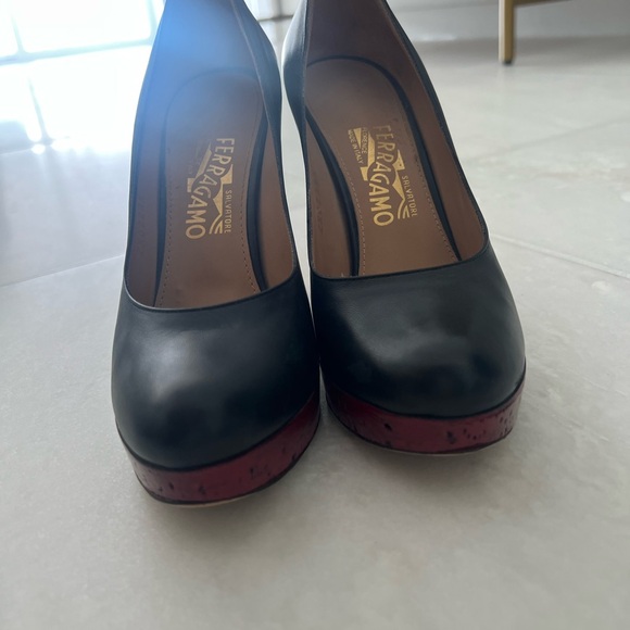 Gently used Ferragamo black pump wedge - Picture 2 of 7